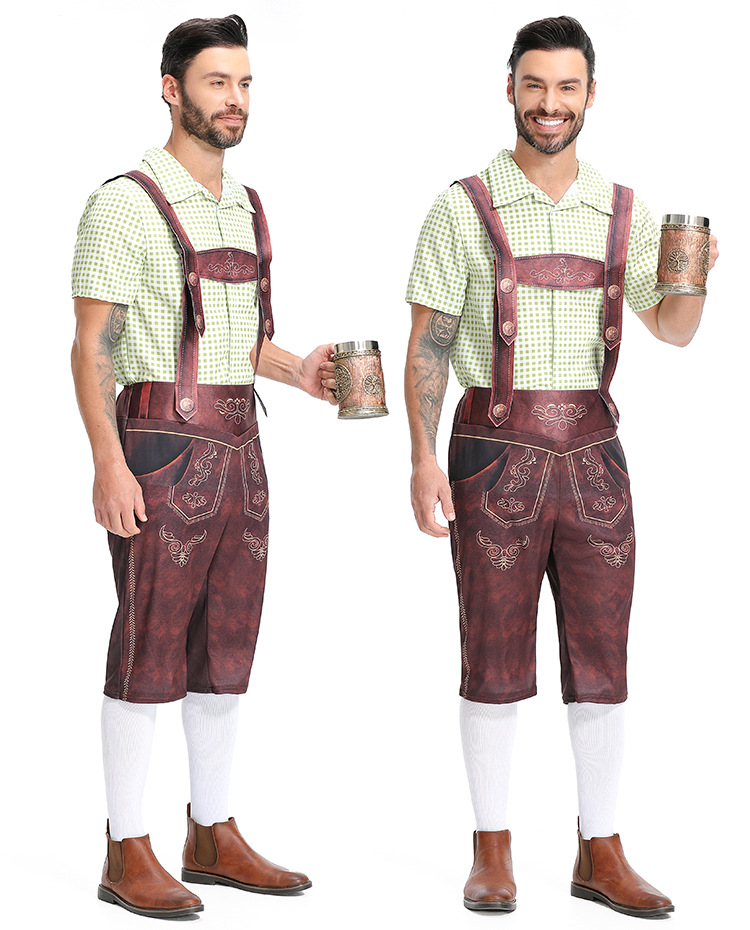 Mens Traditional Bavarian Lederhosen Costume Set with Embroidered Design
